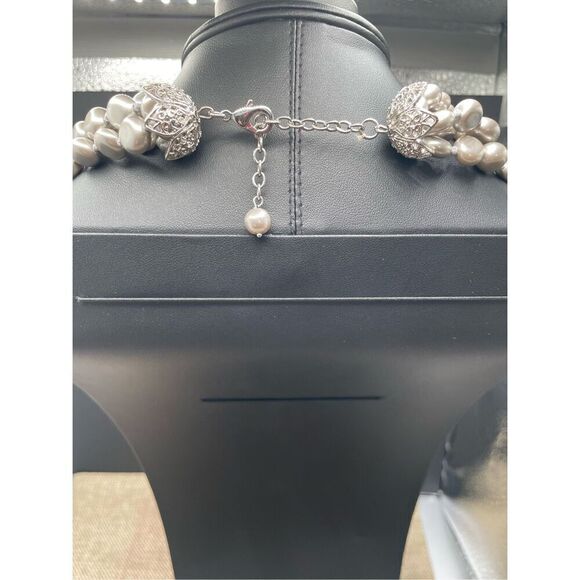 Gray Pearls Multi-strand Necklace Silver Hardware - Picture 3 of 5